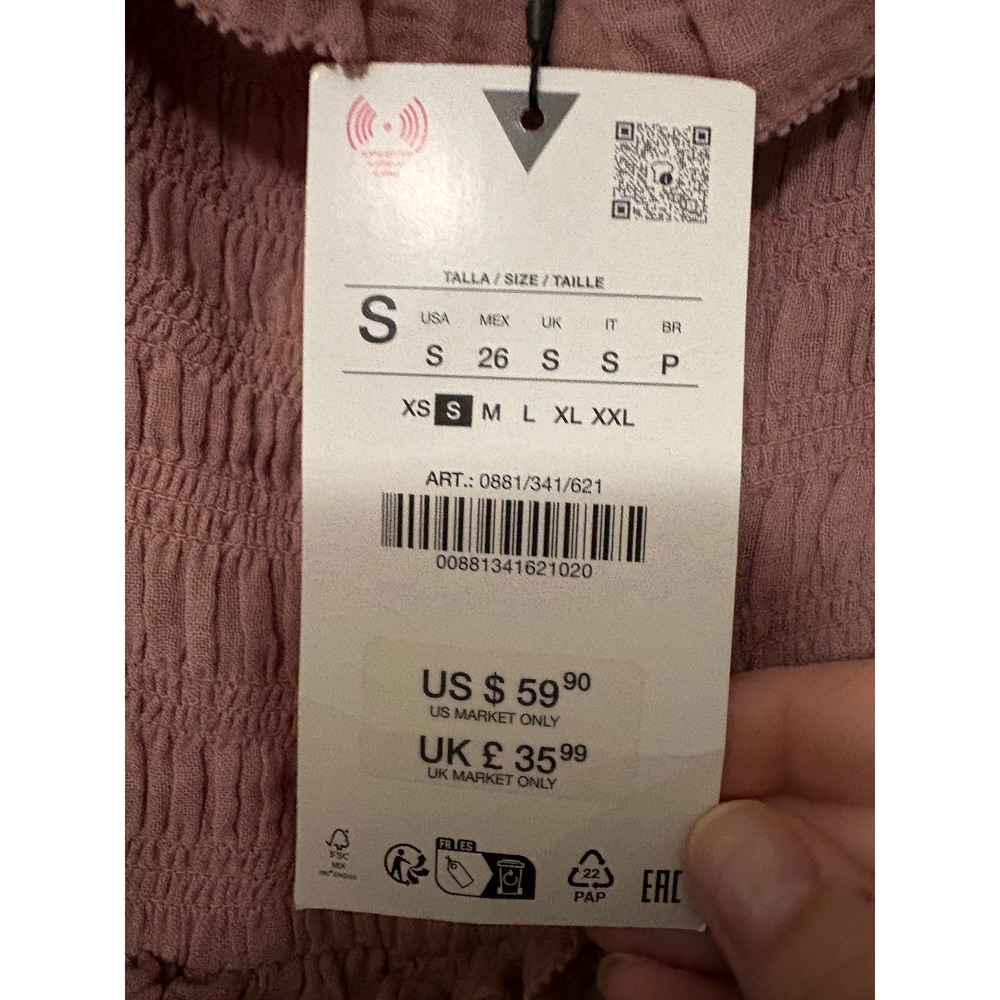 Zara Smocked Tiered Gauze Maxi Dress Mauve Rose Cotton Small - Picture 3 of 7